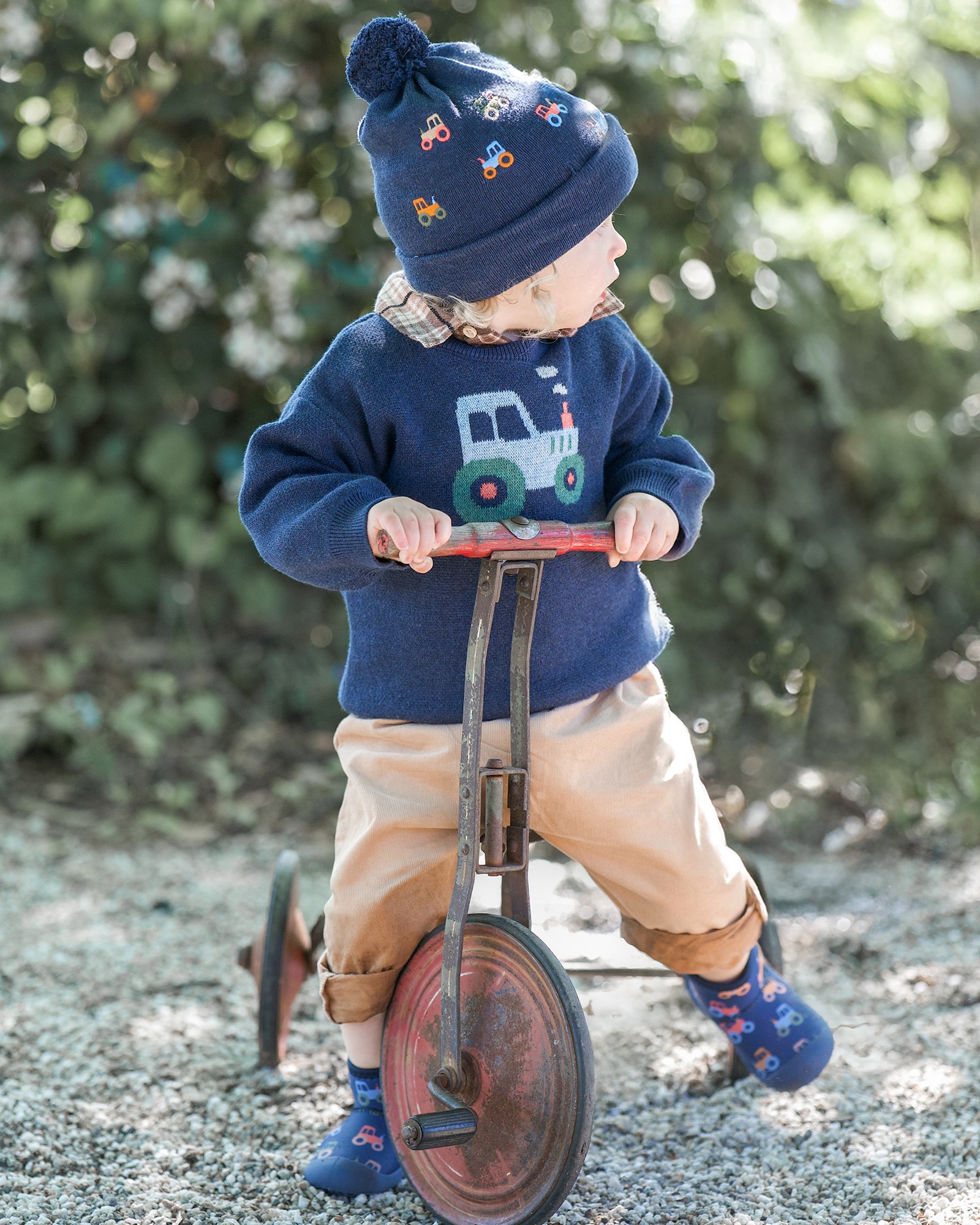 Baby Organic Beanie | Navy Vehicles Farm | Toshi - Designed in AU